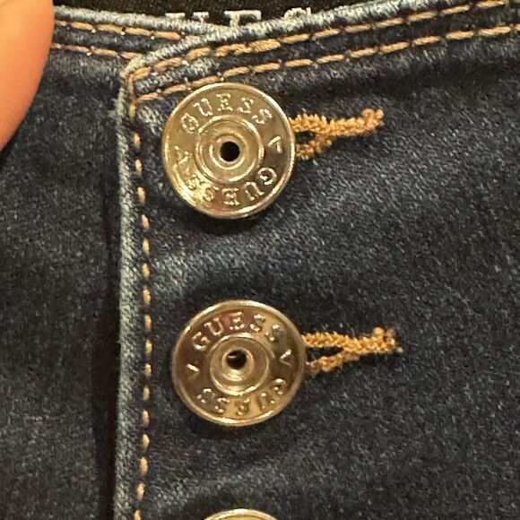 Guess High Rise Skinny Jeans Women Size 14 Triple Button Rhinestone Logo Glam - Picture 5 of 9